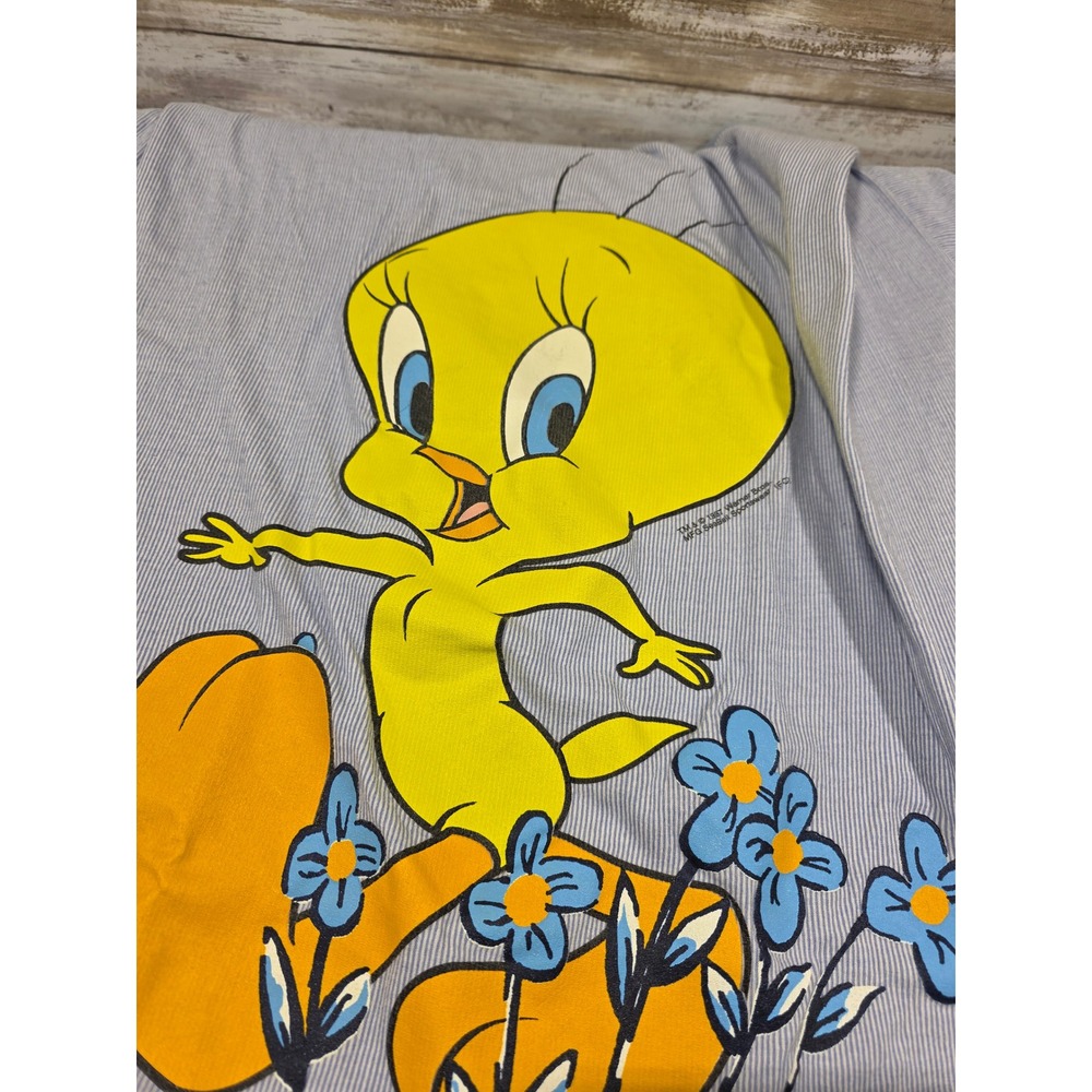 Vintage 1997 Looney Tunes Tweety Bird Night Shirt Blue Stripe Graphic Womens - Picture 8 of 10